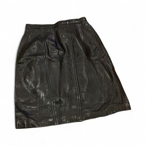 Vintage Ann Taylor Genuine Leather Pencil Skirt Black Size 8